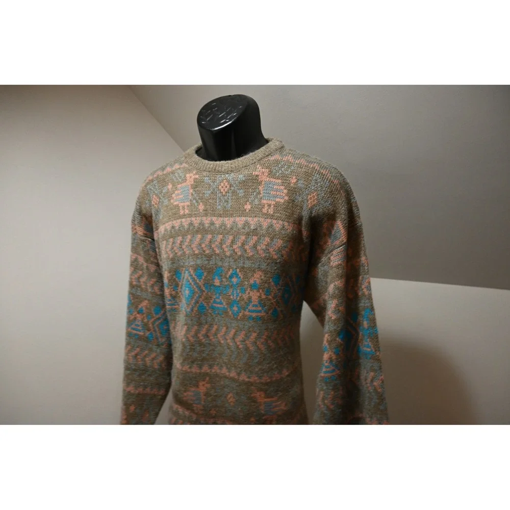 McGregor Sweater Mens XL Brown Blue Geometric Bird Knit Vintage